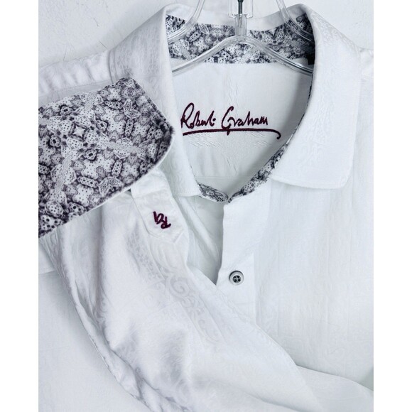 Robert Graham Men's White Jacquard Pattern Button Down Cotton Shirt Size Large - Picture 3 of 10